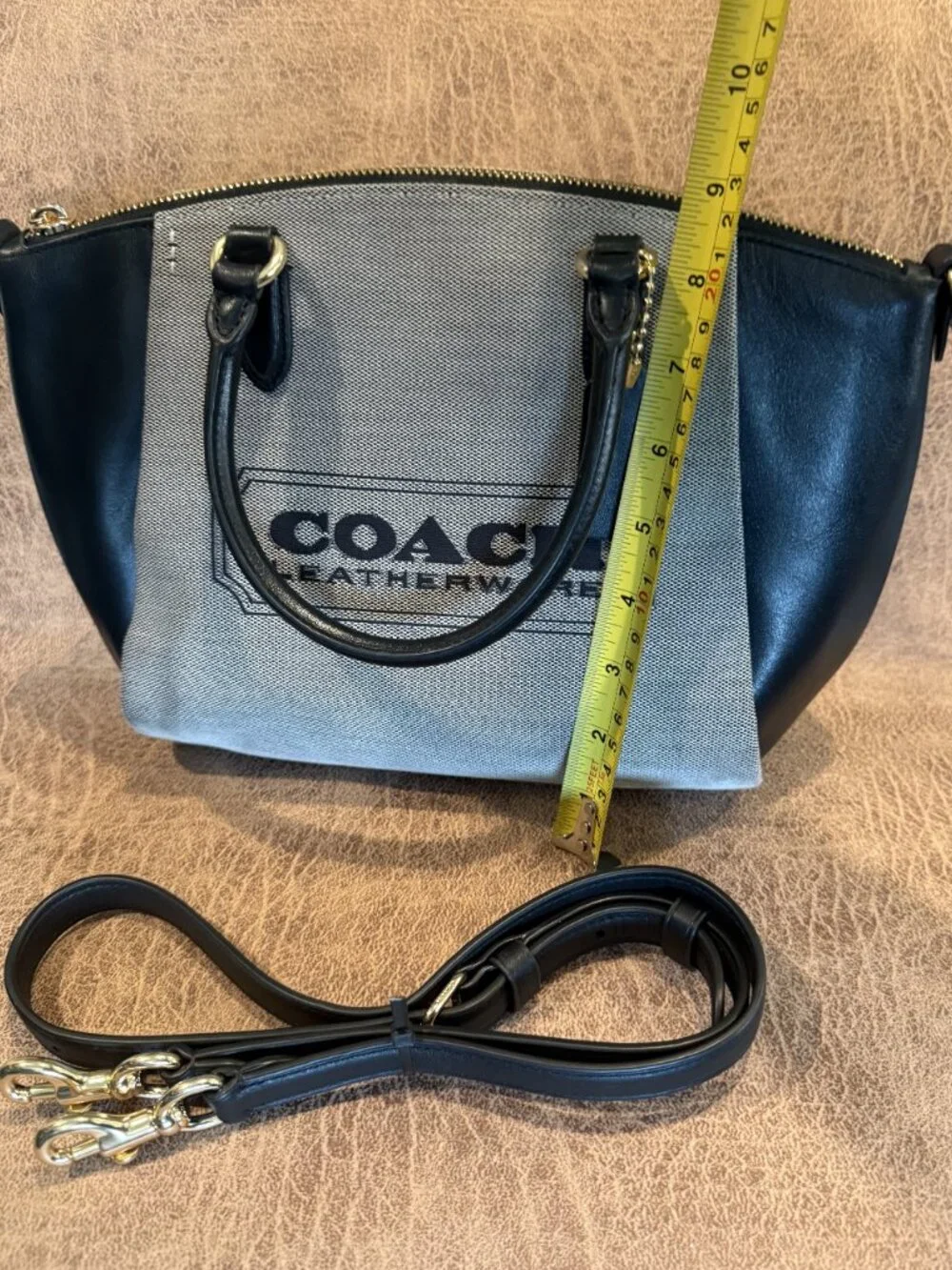 COACH Elise Badge Jacquard Satchel Crossbody Bag In Salt Black C9079